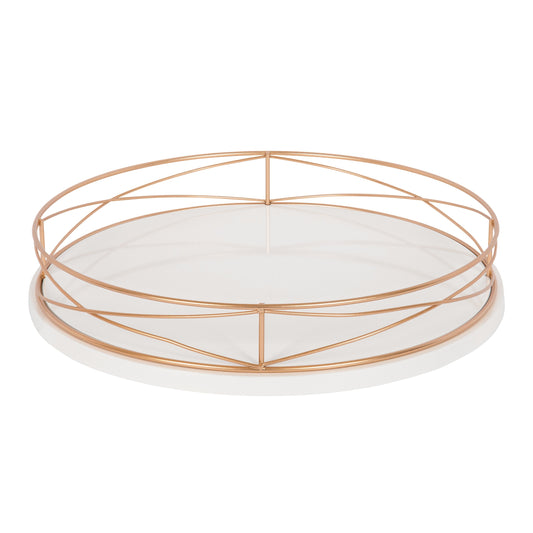 Mendel Round Tray with Decorative Metal Rim